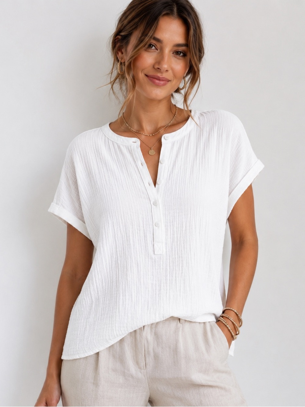 Quince White organice cotton Short-Sleeve shirt medium‎